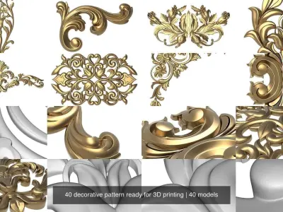  40 decorative pattern ready for 3D printing 3D Model Collection