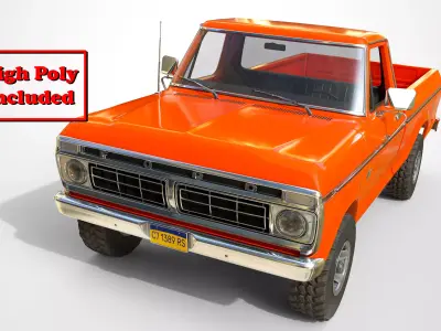 Ford Classic F100 pickup 1976 New Orange Low-poly 3D model