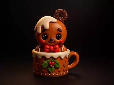 Gingerbread Man in Holiday Mug Cute Christmas Figurine Cookie 3D print model