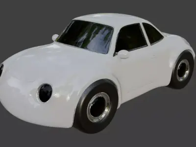 White Cartoon Car Model 3D print model