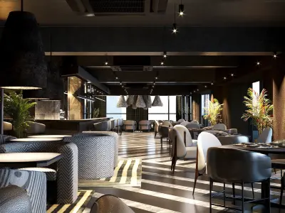 Elegant luxury restaurant lounge interior 3D model