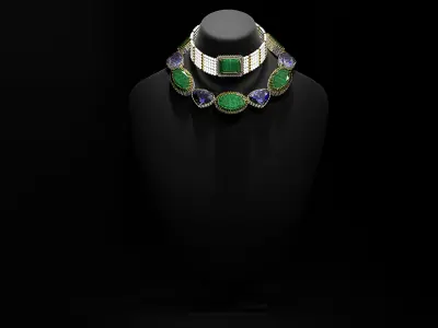 Mughal necklace Emerald and diamond 3D model