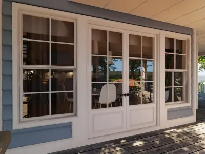 Classic style porch house doors and windows pack Low-poly 3D model