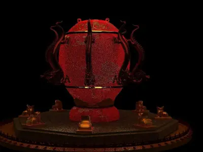 Chinese  dragon and toad figure  Low-poly 3D model