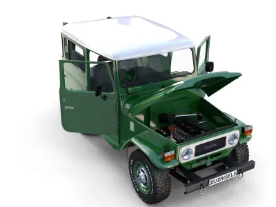 Toyota Land Cruiser FJ 40 Green with Interior and Chassis 3D model