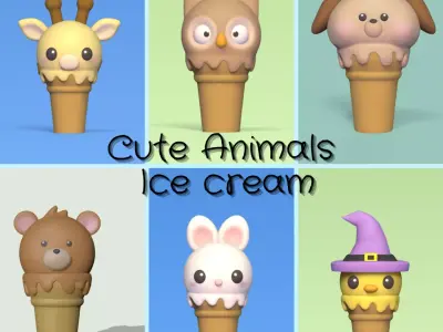 Cute Animals Ice Cream 3D Model Collection
