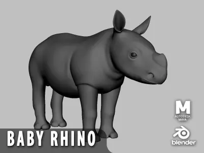 Baby Rhino Low-poly 3D model