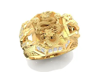 Dragon Ring with Gemstones 3D Model for Men 1911 3D print model