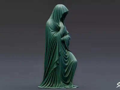 Ghost Statue Seated Contemplation Low-poly 3D model