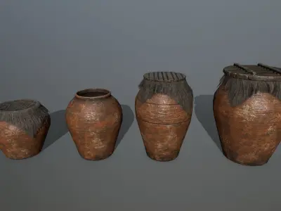 vase set clay pot Low-poly 3D model