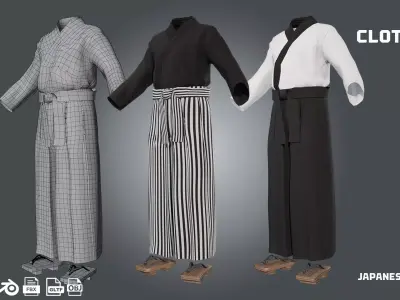japanese samurai hakama - clothyfic outfit Low-poly 3D model