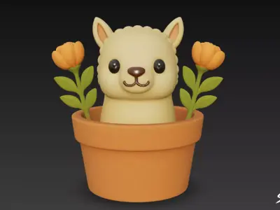 Llama in Flower Pot Low-poly 3D model