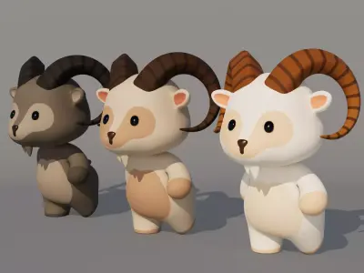 Rigged Cartoon Goat Low-poly 3D model