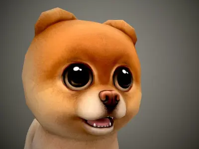 Spitz cartoon dog with big eyes Low-poly 3D model
