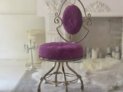 Fancy Vanity Chair - Gold Swirls and Velvet Low-poly 3D model