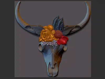 Cow Skull with flower - only 3D print model