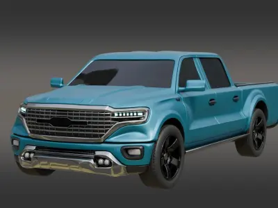 Double Cabin Blue Pickup Car Low-poly 3D model