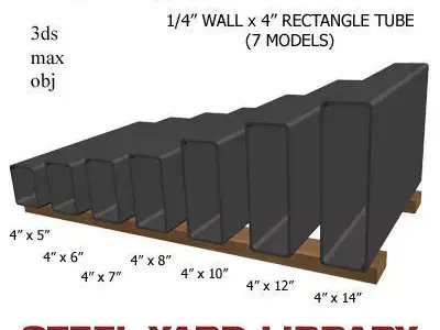 1 4in Wall x4in Rectangle Tube 3D model