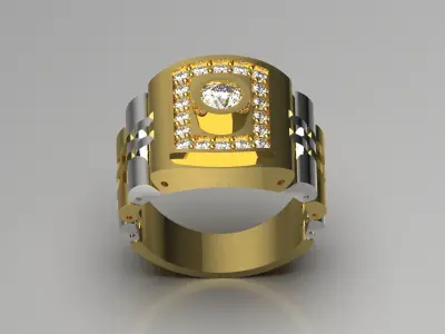Two-tone gold man stl rolex ring  diamond design model ror0018 3D print model