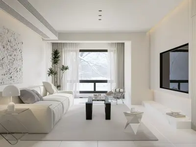 Modern living room dining room interior scenes  3D model