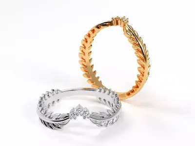 gold flower ring with diamonds 3D print model