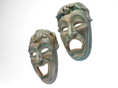 Greek theater masks Low-poly 3D model