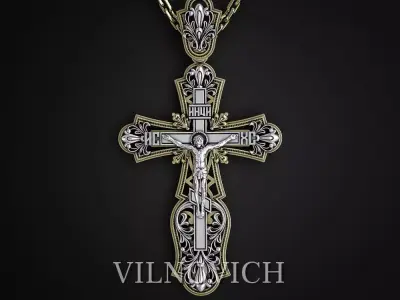 A CROSS WITH A CRUCIFIX AND AN ORNAMENT 3D print model