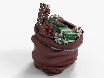 Santa Gifts with Bag For Christmas Low-poly 3D model