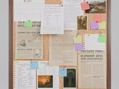 Customizable Wooden Wall Cork Board - Square Office Pin Board Low-poly 3D model