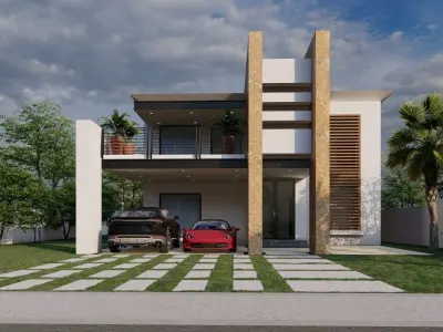 House modern with car parked 3D model