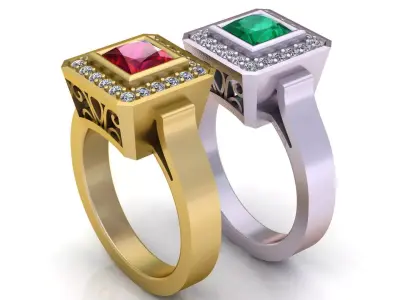 Luxury  Gemstone Wedding Rings 3D model 3D print model