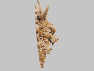 carved wooden dragon head bust Low-poly 3D model