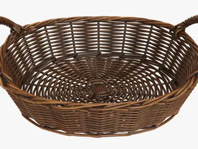 Wicker basket oval  with handles dark brown 3D model