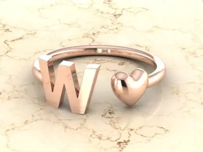 Alphabet Jewelry with Heart Ring W 3D print model