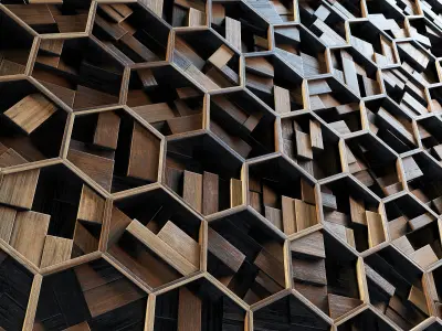 Hexagon panel wood rail frame n1 3D model