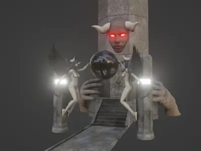 Nothingness tower with demon head Low-poly 3D model