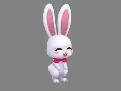 Cartoon little white rabbit Low-poly 3D model