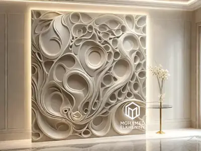 modern panel wall decor set wall relief mural CNC 144  3D model