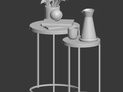 Round Nesting Side Tables Set - Marble Antique Brass 3D model