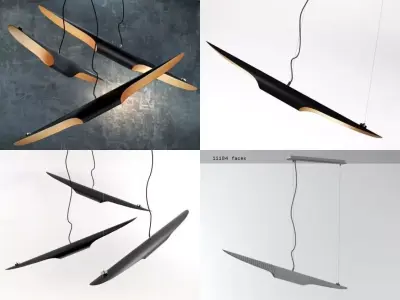 Coltrane pendant light made of wood and metal 3D model