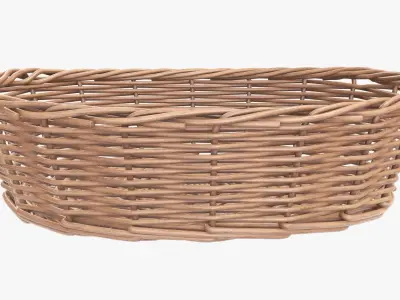Wicker basket oval light brown 3D model