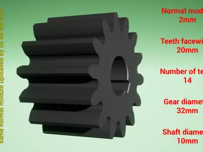 Cylindrical gear - paired - z14 m2 D32 d10 3D print model