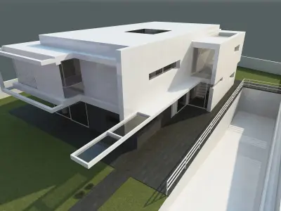 Exterior scene modern single house design in contemporary style Low-poly 3D model