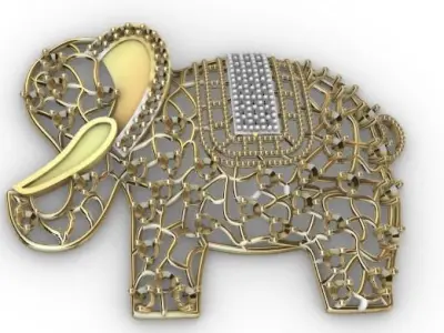 Gold elephant and gems  Elefante de oro y gemas 3D print model