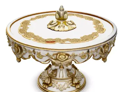 Luxury Rococo Round Table with Gold Accents Low-poly 3D model