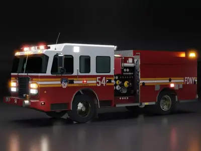 American Fire Engine Pumper low poly version Low-poly 3D model