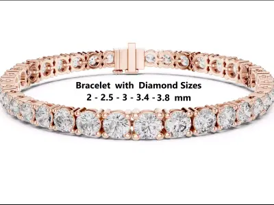 Tennis Bracelet with 5 diamond sizes 3d model animation renders 3D print model