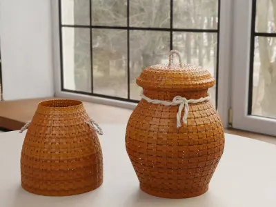 Bamboo Basket Low-poly 3D model