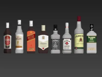 8 bottles of Whiskey 3D model