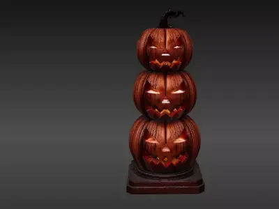 Stacked Pumpkin Tower 3D Print Halloween Decor Model Low-poly 3D model